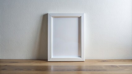 Simple, modern, isolated, minimalist white rectangular photo frame with transparent glass and empty matte board waiting for artwork.
