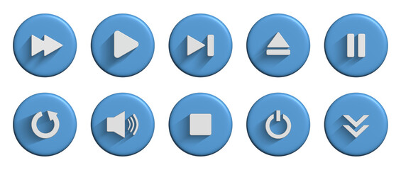 Collection of media player icon audio symbol with 3d blue button design for element