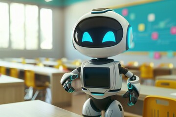 3D character cute robot teacher in class teaches children,  created by ai