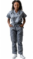 Fototapeta premium Woman Certified nursing assistant Student gray scrubs uniform