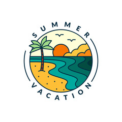 summer beach illustration monoline or line art style vector