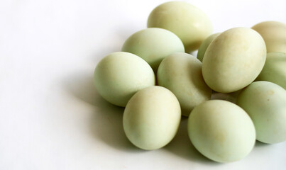 Duck eggs on white background. Ready to cook.