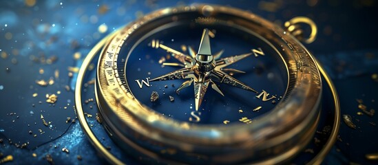Strategic digital compass with blue background and golden accents, symbolizing marketing evolution.