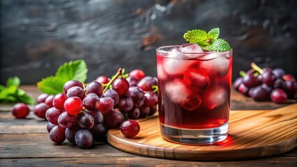 Refreshing iced red grape cocktail with fresh grapes as garnish, grapes, fruit, beverage, drink, refreshing, summer, cool, cocktail
