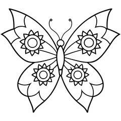 A simple butterfly mandala vector line art illustration
