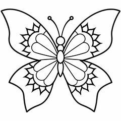 A simple butterfly mandala vector line art illustration
