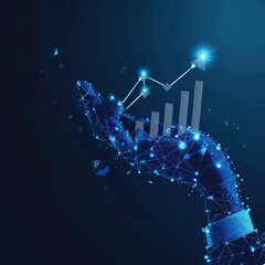 abstract growth graph chart low poly futuristic technology square blue background for business growth for startup business