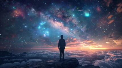 Obraz premium Stargazing in Solitude Embracing the Infinite Beauty of the Night Sky