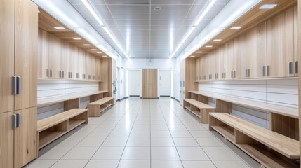 Modern Lockers and Benches in a Hallway