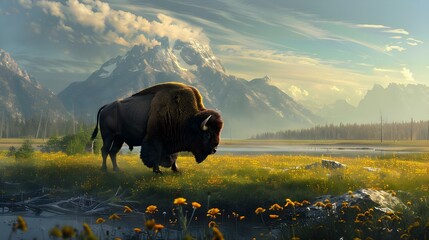 Bison in natural environment