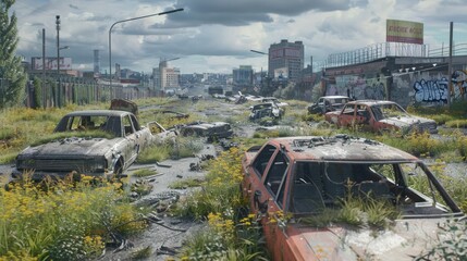 an urban area in a state of decay and abandonment. 