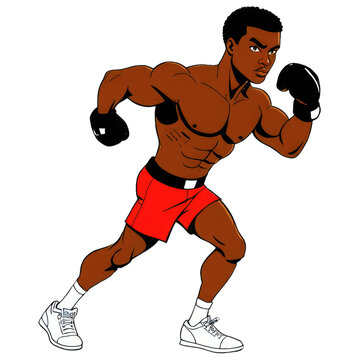 recommend clip art: Boxer Fighting Cartoon Character PNG, Black Man Boxing Illustration, Boxing Gloves, Transparent Background, Graphic Art, Intense, Male, Power, Strength, Strong, Buff, Fitness, Sparring, Spar, Punching