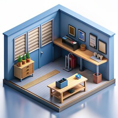 3D Render of a workshop-inspired garage with tool racks and a workbench, on isolated white background, Generative AI