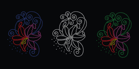 Rhinestone flower vector Design. rhinestone elephant vector design for Illustration of collar neck decoration with rhinestones in the form of a necklace. Flower Transfer Rhinestone. 