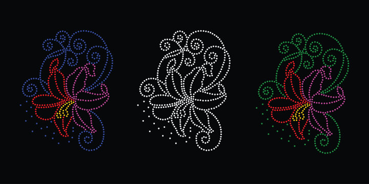 Rhinestone flower vector Design. rhinestone elephant vector design for Illustration of collar neck decoration with rhinestones in the form of a necklace. Flower Transfer Rhinestone. 