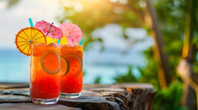 Tropical Jamaican Rum Punch with Citrus Garnish and Umbrellas
