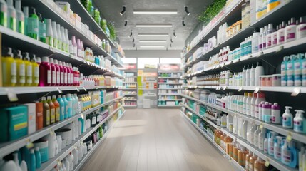 Fototapeta premium Organic Oasis EcoFriendly Personal Care Products in a Drugstore Aisle