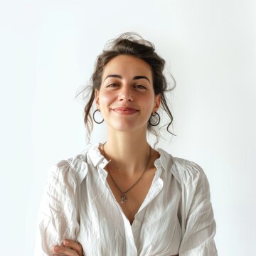 photo of a woman in office clothes FACIAL EXPRESSION Happy, little smile AGE: 35 years old