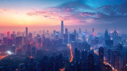 Obraz premium Cityscape. Sunset over the city.