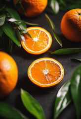 Fresh Orange With Green Leaves