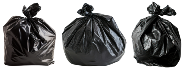set of black garbage bag plastic cut out background