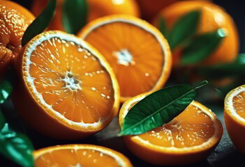Fresh Orange With Green Leaves