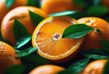 Fresh Orange With Green Leaves