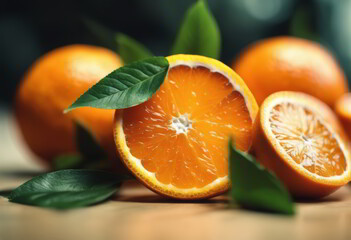 Fresh Orange With Green Leaves