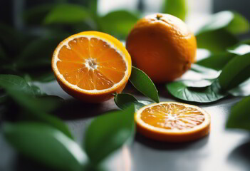 Fresh Orange With Green Leaves