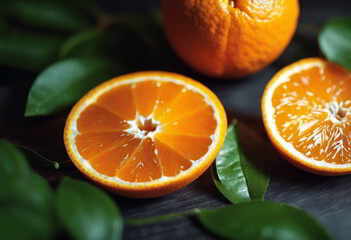 Fresh Orange With Green Leaves