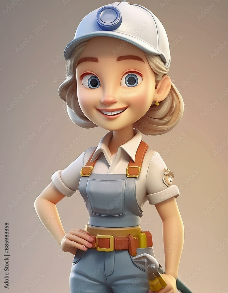 Canvas Prints Woman construction worker 3d cartoon 