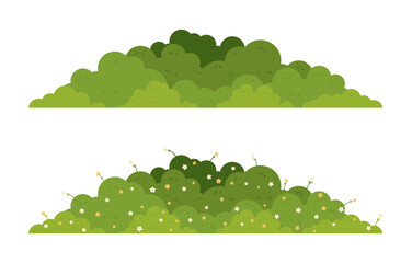 Set of grass bush isolated on white background. Green bush blossom. Green grass collection. Flat vector illustration.