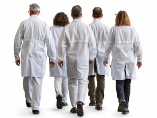 group of scientists walking away from the camera