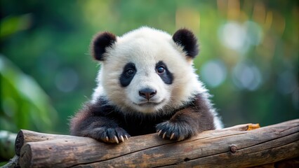 Adorable baby panda in a playful pose, cub, cute, fluffy, black and white, wildlife, endangered, bamboo, China, playful, mammal