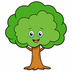 Cartoon Tree Vector Art Illustration