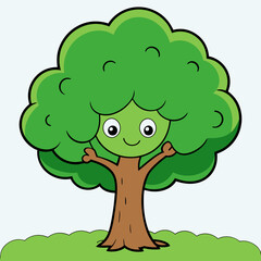 Cartoon Tree Vector Art Illustration