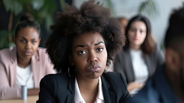 An employee rolling their eyes during a meeting, showing disrespect and disengagement. Generative AI.