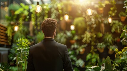 Corporate leader promoting eco-friendly initiatives at a conference, realistic photo