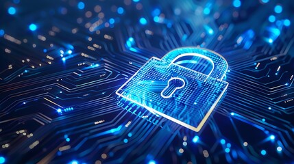 Cyber ​​security padlock with digital circuit board for futuristic modern security protection technology concept. AI generated