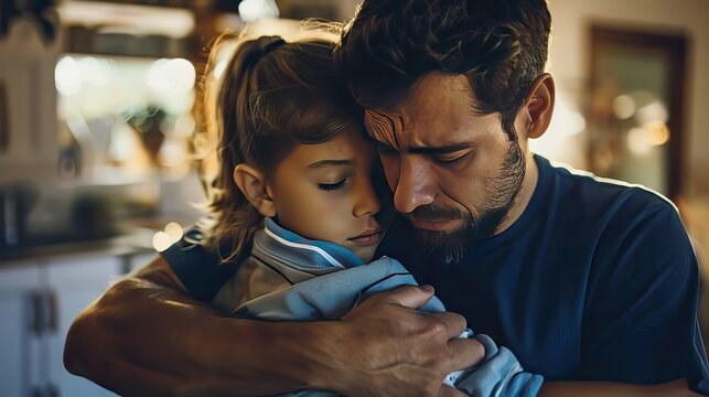 A volunteer comforting a grieving family, offering a shoulder to cry on and words of support. Generative AI
