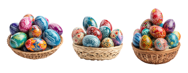 set of easter egg basket nest cut out background