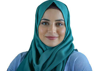 Fototapeta premium Portrait of confident young muslim arabian woman on white background with copyspace