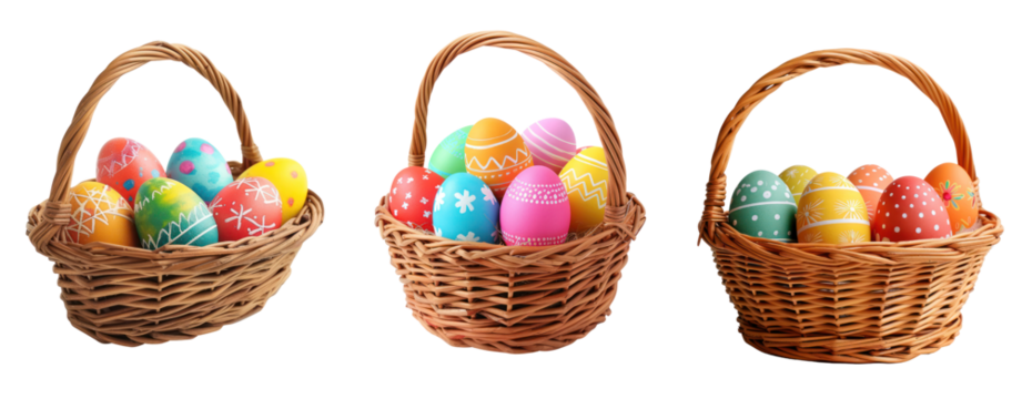 set of easter egg basket nest cut out background