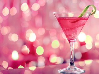 Cosmopolitan, closeup, lime twist, vibrant pink, stylish cocktail, highquality