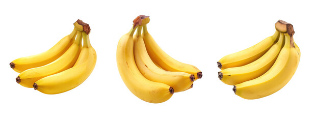 set of group of bananas cut out isolated transparent background.