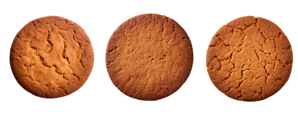 set of round chocolate biscuit crispy bake cut out transparent background.