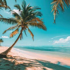 Fototapeta premium Tropical Beach Paradise with Palm Trees and Turquoise Waters