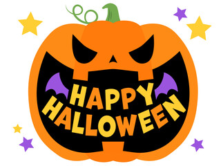 ハロウィンの大きな口のかぼちゃフレーム文字あり_ベクターイラスト