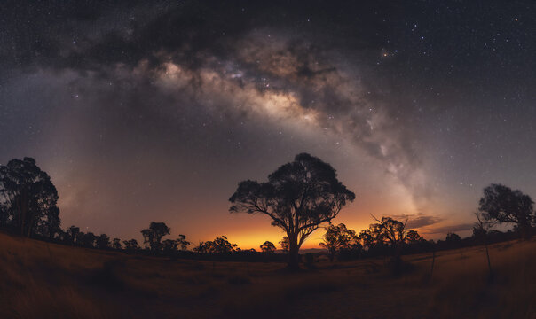  Stunning Milky Way Galaxy Over Australian Outback Landscape at Night with Starry Sky and Silhouetted Trees