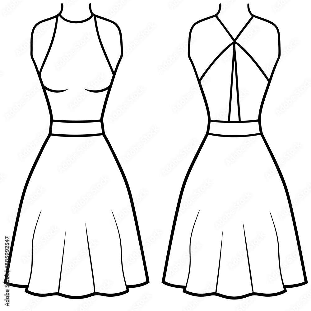 Wall mural Halter Dress for girl front and back view